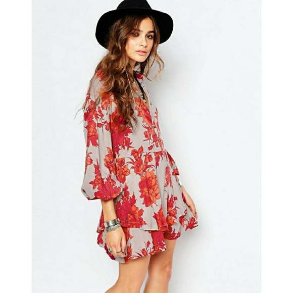 New FREE PEOPLE Floral Double-hem Mini Shirt Dress - Picture 3 of 7